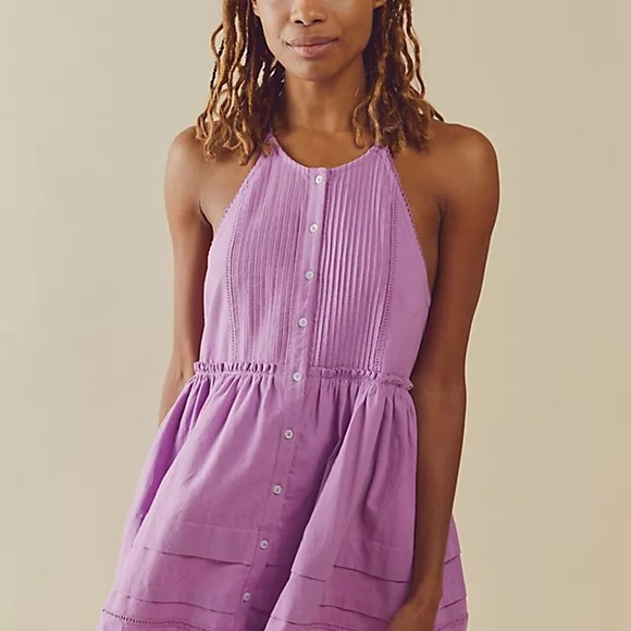 Free People NWT Purple Pleated Spring Mini Dress - Picture 10 of 11